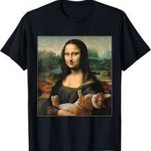 Mona Lisa with kitty cat da Vinci art Camiseta - Negro - Ver 1