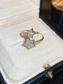 1 anel de estrela dupla elegante e delicado, anel ajustável para mulheres, joias para festas e banquetes