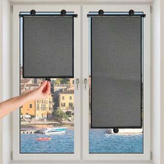 No-Drilling Blackout Blind Shade With 3 Suction Cups Temporary Portable Roller Window Curtain Retractable Black Car Side Window Sun Shade For Home Office Car(19.6*19.7Inch/17.7*15.5Inch/19.6*19.6Inch)