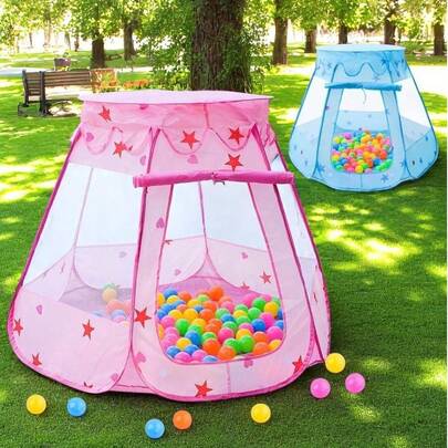 1pc Blue/Pink Hexagon Children's Tent Playhouse With Fence, Indoor/Outdoor Princess Tent And Ball Pit, Foldable (Balls Not Included), Baby Tent, Fairy Castle, Boys & Girls Play Tent, Baby Toys, Baby Essentials, Summer Outdoor Kids Tent, Children's Birthday Gift, Kids Toys