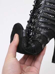 Girls Latin Dance Shoes Stiletto Heels Women Modern Dance High-Top Sandals Dance Hall Shoes Ladies Fashion Sexy High-Heeled Suede Outsole Boots - Black - View 7