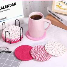 4 Or 8 Drink Coasters, Round Woven Coasters, Absorbent Drink Coasters, Handwoven Fabric Coasters, Set With A Tray, Bohemian Style, Does Not Include Stand.