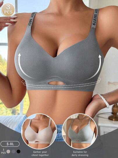 Set de 3 sujetadores casuales y cómodos para mujeres, con diseño minimalista sin aros, que levantan y dan volumen, fabricados con tela transpirable y amigable con la piel