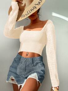 1pc Women's Minimalist Solid Color Criss-Cross Fabric Summer Top - Beige - View 6