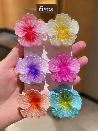 6pcs Floral Hair Clips For Women, Bohemian Style Small Hair Claws, Ladies Hair Accessories. Suitable For Various Hairstyles, Casual Daily And Outdoor Wear, Beach Accessories, Summer Fashion Set, School Supplies, Hair Decor, Autumn Accessories, Back To School Hair Clips Fall Winter Flower Claw Clip For Vacation Outfits Woman