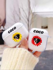 1 Customized Earphone Case + 1 Customized Keychain, Personalized With Portrait And Name, Fashionable TPU Soft Earphone Case, Cute Text Design For Men And Women