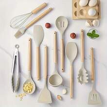 TAIMASI [Non-Stick Utensil Set] 12pcs Non-Stick Silicone Kitchen Utensil Set With Wooden Handles | Saf-E And Easy To Clean - Perfect For Cooking And Baking - Ideal For Back To School And Dorm Essentials - 粉色 - 查看 4