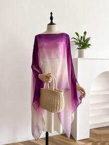 1pc Elegant Solid Color Ombre Lightweight Shawl For Women, Versatile Beach Fashion Accessory, Sun Protection For Travel & Daily Wear For Dress - Multicolor - View 5