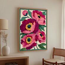 1pc Unframed Boho Botanical Summer Peonies Floral Wall Art Poster Canvas Print Pink Minimalist Abstract Flower Vintage Painting For Office,Living Room,Bedroom,Dorm,Modern Home Decoration