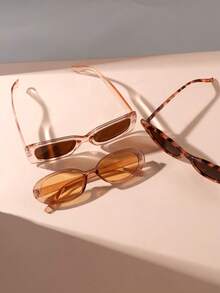 3 Pcs European Style Squared Frame Fashion Glasses, Fashionable Triangle Shape Glasses - Khaki - View 2