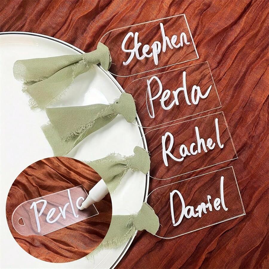 16/24pcs, Blank Wedding Arch Acrylic Table Cards, Handwritten Seat Reservation Signs, Acrylic Name Tag Seat Labels, Acrylic Blank Labels (Ribbons Not Included) - Transparent - View 1