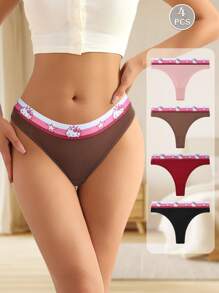 Sanrio 4 piezas Bragas tipo tanga con estampado de Hello Kitty de Sanrio de tiro bajo, suaves de algodón transpirable, estilo adorable, adecuadas para adolescentes y estudiantes