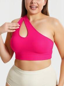 1pc Women Plus Size Seamless Mesh Crisscross Sports Bra, Wireless Lift And Support, Adjustable, Comfortable For Yoga, Sleep, Exercise - Hot Pink - View 4