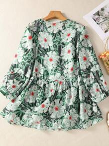 Women's All-Over Botanical Print Button-Front Shirt - Peter Pan Collar 3/4 Sleeve Blouse For Everyday/Festive Occasions/Date Nights, Spring-Fall Wardrobe Must-Have