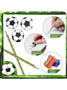 12 Pcs Sports Pencils Soccer Eraser Set Football Pencils With Ball Eraser Sports Themed For Stationery Reward Office Supplies - Wooden Pencils For Themed Birthday Party Favors - Green - View 8