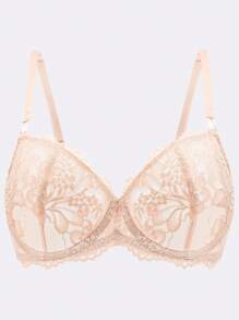 MELENECA MELENECA Women's Sexy Lace Push Up Plus Size Sheer Balconette Underwire Unlined Bra