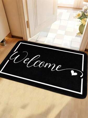 1pc Simple Black And White Welcome Doormat, Soft And Absorbent Floor Mat, Suitable For Indoor/Outdoor Use, Applicable For Living Room, Bedroom, Bathroom, Kitchen, Home Decor, Room Decoration