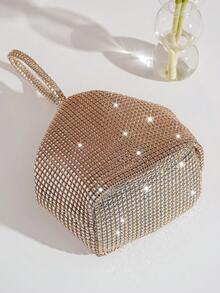 时尚奢华水钻装饰晚装手提包 - 香檳色 - 查看 7