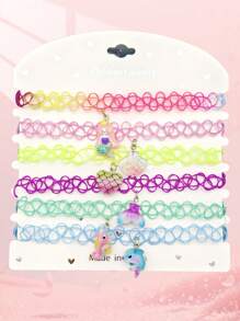 6pcs/Set Fashionable Necklaces For Teens, Cute Princess Cartoon Unicorn & Mermaid Series Chokers, Suitable For Birthday Party, Gift, Holiday, Casual Wear