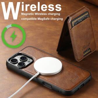 Suteni Étui de téléphone magnétique SUTENI avec support de chargement sans fil, porte-cartes magnétique pour 16 Pro Max 15 Plus 14 13 12, marron