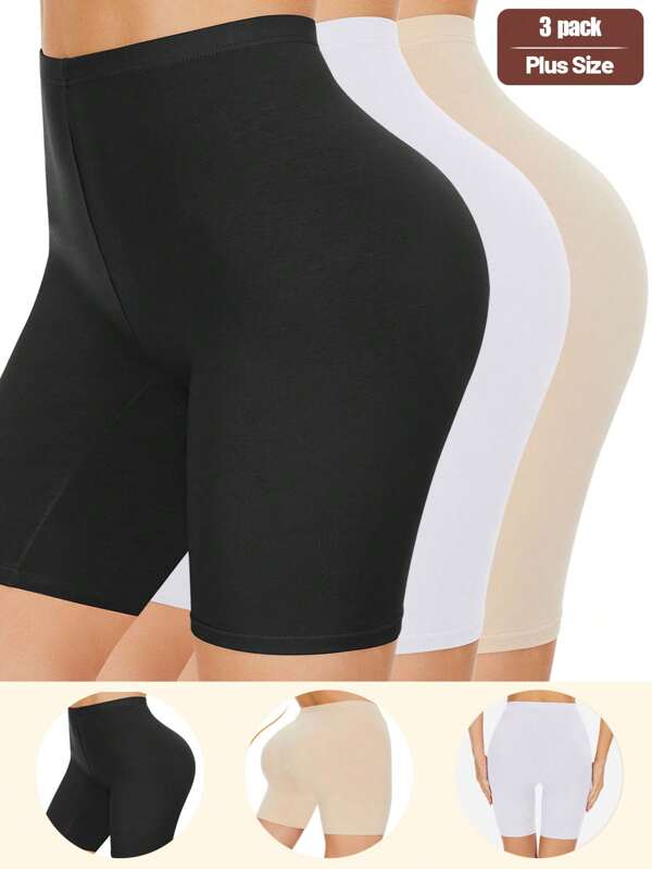 Set de 3 calzoncillos tipo bóxer sin costuras de unicolor para mujer PLUS