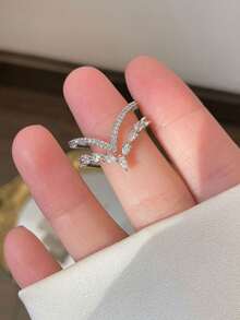 Anillo de oro con circonita cúbica en forma de corona, caja de regalo de lujo y diseño abierto ajustable, adecuado para uso en bodas, fiestas y como regalo de vacaciones para mujeres - Plateado - Ver 4