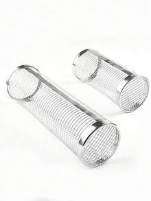 1 pieza Cesta de parrilla BBQ, Jaula de parrilla de acero inoxidable, Malla redonda para parrilla BBQ para verduras, patatas fritas, pescado, Parrilla portátil para barbacoa, Cestas de parrilla para cocinar al aire libre, Rejilla de parrilla para camping y picnic - Multicolor - Ver 3