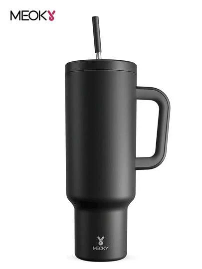 50盎司带手柄玻璃杯，带盖和吸管玻璃杯，保温杯，真空保温水瓶，不锈钢保温旅行杯，100％防漏，保冷24小时或保温12小时