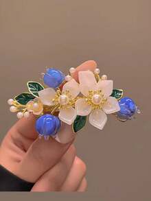 Chinese Traditional Style Hair Clip - Back Head Hairpin With Spring Clip, Small Size For Half Up Hairstyles - Orange - View 7