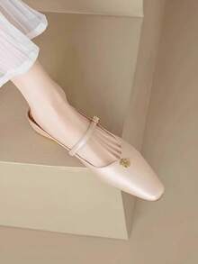 2025 Elegant Camellia Slide Sandals For Women, Low Heel Backless Slip-On Pointed Toe Summer Shoes - Apricot - View 4