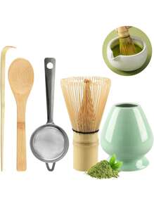 Set di 5 pezzi per preparare il Matcha - Ciotola per Matcha e frusta in bambù, colino per tè, cucchiaino, setaccio, supporto per frusta, kit di partenza perfetto per la cerimonia del tè Matcha (Verde) Back to School