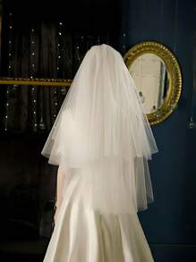 1 pieza Velo de novia blanco, velo de largo medio de 100cm, velo de tul de 3 capas, diseño sencillo adecuado para boda, fiesta, cosplay, sesión de fotos, estilo vintage elegante con peine