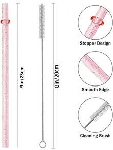 12Pcs Reusable Plastic Straws - Colorful Pink Long Hard Cup Drinking Straws With Flashing Decorations, Compatible With Stanley 30 Oz Cup Tumbler