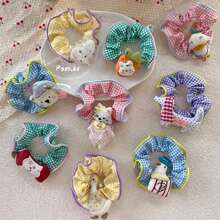 1/5pcs Plaid Hair Scrunchies Hair Ties For Girls Valentine's Day Valentines Ponytail Holders ,Head Piece