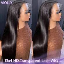 VIOLLY 200% 密度 13x4 透明蕾丝前假发 黑色直发人发混合头发预拔发际线适合任何场合佩戴 - 自然色&黑色系 - 查看 1