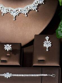 1 Set Sweet Cubic Zirconia Flower Jewelry Set, Suitable For Women Birthday Gift - Silver - View 6