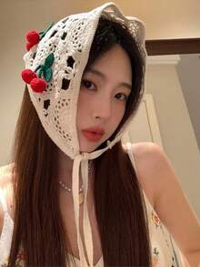 1 件可爱甜美钩针镂空樱桃头带，时尚设计发带头巾头带吸汗带，发带