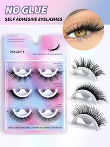 MAGEFY 3对免胶自粘假睫毛 猫眼睫毛 狐狸眼假睫毛 尾眼拉长 放大双眼 浓密 立体放大双睫毛 夏季旅行必备 海滩度假 露营旅行 - 自然纖長款 - 查看 13