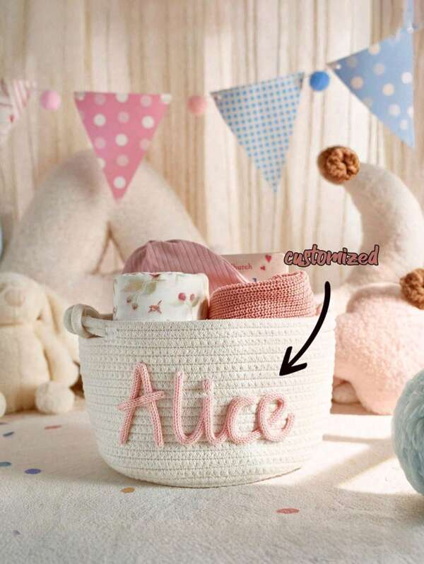 Handgefertigter Korb aus einfarbigem Seil mit Zuggriff, personalisierter gewebter Aufbewahrungskorb mit Namen, Dekoration für Halloween, Weihnachten, Spielzeug, Kosmetik, Mehrzweck-Organizer-Korb, personalisierter Geschenkkorb, Heimdekoration, Hochzeits-Brautjungferngeschenk, Weihnachtsdekoration