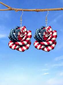 1 par de brincos de acrílico com bandeira americana, brincos estilosos com design de rosas para mulheres e meninas, joias para o Dia da Independência, decoração para casa