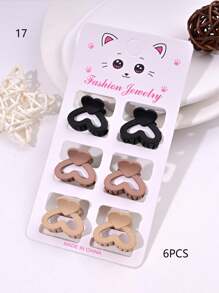 6pcs/Set Solid Color Casual Cute ABS Plastic Hair Clips, Butterfly, Flower, Heart, Square Design, Small Size Matte Black Bangs Claws, Princess Front & Side Bang Clips, Suitable For All Seasons Summer Hair Jaw Clip