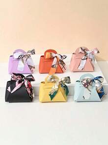 5pcs Holiday Gift Bags, Faux Leather Gift Bags With Ribbon Bow, Halloween Candy Bags, Christmas Candy Gift Bags, Wedding Party Favor Bags, Graduation Souvenirs Bags, Holiday Candy Boxes, Mini Tote Bags