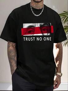 TRUST NO ONE Print Tee Shirt, Tees For Men, Casual Short Sleeve T-Shirt For Summer,Father's Day GiftsMen's Casual Cotton Short Sleeve T-Shirt – Basic Summer Tee For Men (S-XXXL) Cotton , Vintage, Cotton, Cotton Shirts, Graphic Tees, Romwe, Funny T Shirts, Graphic Tees, Western, White Graphic Tees - 黑色 - 查看 3