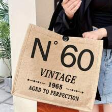 N°60 Vintage 60th Birthday Tote Bag Set - Lightweight Burlap Shopping & Travel Bag With Coin Purse, Elegant Polyester Design For Women, Perfect Gift For Her, Wife, Sister, Mom, Aunt, Friends, Beach Accessory | Elegant Tote Bag | Durable Handle Bag, Beach Tote Bag