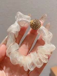 10pcs Rhinestone Mesh Hair Scrunchies, Vintage Elegant Hairbands, High Elasticity Side Braided Ponytail Holders For Women