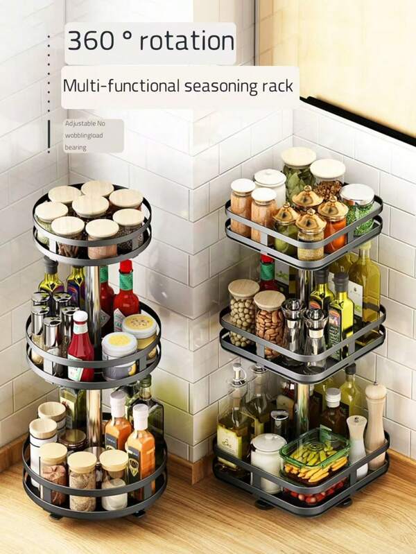 1 pieza Estante giratorio para condimentos, organizador de botellas de salsa y especias de múltiples funciones para encimera de cocina, artículos de almacenamiento domésticos giratorios 360 grados