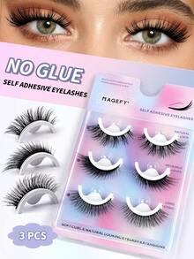 MAGEFY 3对免胶自粘假睫毛 猫眼睫毛 狐狸眼假睫毛 尾眼拉长 放大双眼 浓密 立体放大双睫毛 夏季旅行必备 海滩度假 露营旅行 - 自然纖長款 - 查看 7