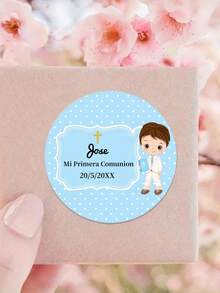 12/24/40 piezas Pegatinas personalizadas para Mi Primera Comunión - Etiquetas de y personalizadas para niños y niñas, Pequeños regalos para Mi Primera Comunión con diseños de flores y lunares, Elegantes pegatinas de papel para celebraciones, Decoraciones de Comunión | Decoraciones de flores para la Comunión | Etiquetas con nombre personalizadas, Decoraciones para lavado, Útiles escolares, Regreso a clases - Multicolor - Ver 13
