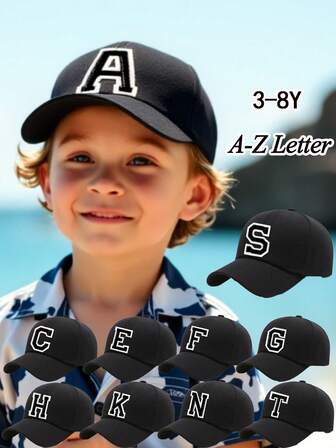 1 件儿童 26 字母个性化名字印花太阳帽棒球帽女童男童可调节后扣帽户外休闲太阳帽