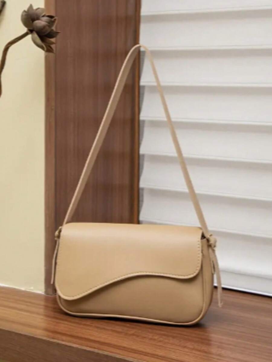 Women's Elegant Shoulder Baguette Bag With Adjustable Strap - Nude - View 1